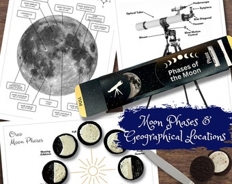 PHASES of the MOON Slider, Moon Geography Labeling & Oreo Phases Activity