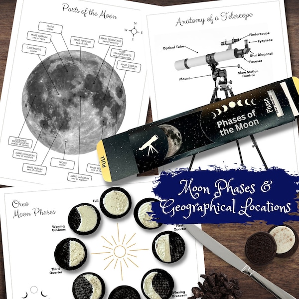 PHASES of the MOON Slider, Moon Geography Labeling & Oreo Phases Activity