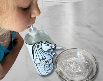 Experimento científico *en funcionamiento* con instrucciones de la fuente a presión Merlion de Singapur