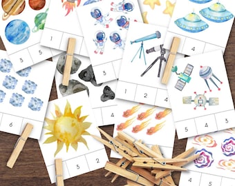Montessori-Inspired SPACE Themed Counting Clip Cards Numbers