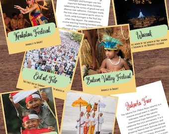 INDONESIA Tarjetas informativas sobre festivales indonesios - Festividades asiáticas y calendario balinés