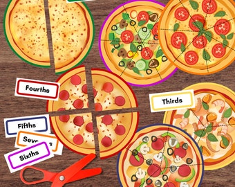 Montessori-Inspired Pizza Fractions | Hand's on Math Resource | 1/2 1/3 1/4 1/5 1/6 & 1/7s