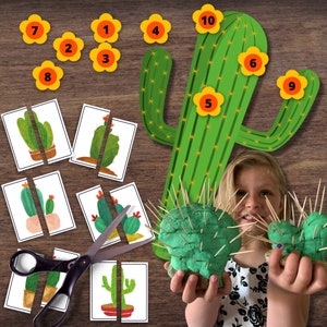 CACTUS Contando Atividade Motora Fina Cactos Cartões Combinando Pré-escolar Jardim de Infância