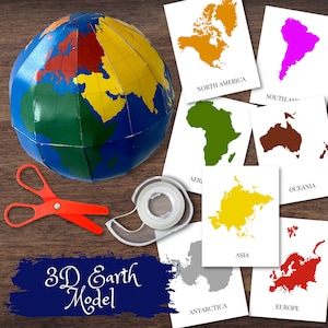 3D Globus Modell mit farbigen Montessori Kontinenten & Karteikarten