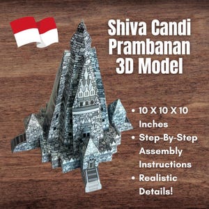 3D Paper Model INDONESIA Shiva Candi Prambanan Printable 3D Paper Model Diorama Asia *Realistic* w/Assembly Instructions!