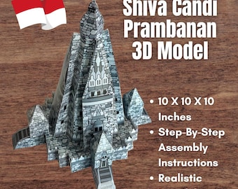 Modelo de papel 3D INDONESIA Shiva Candi Prambanan Diorama de modelo de papel 3D imprimible Asia *Realista* ¡con instrucciones de ensamblaje!