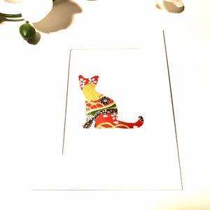 Washi Relaxed Cat- Blank 5&quot; x 7&quot; Card- Silhouette Handmade Deluxe Card- Can -be-Framed- Cats- Animals- Kittens-