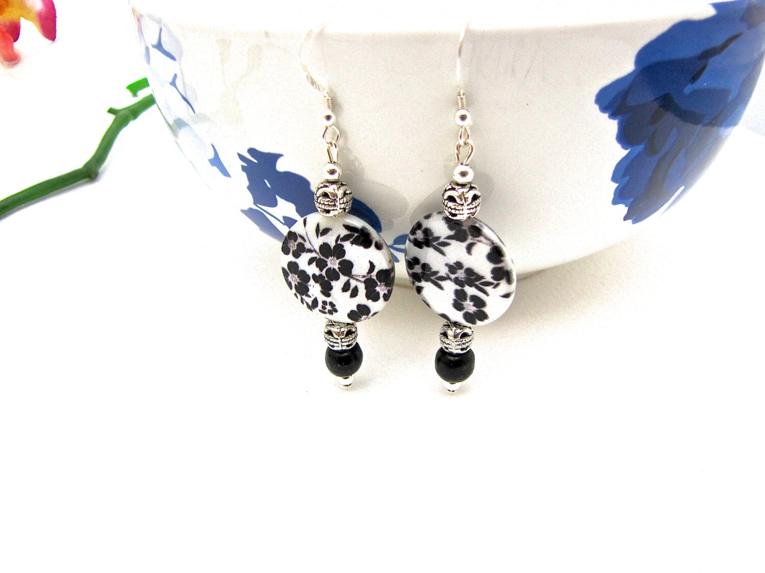 Plum Blossom Earrings Sterling Silver Wire Hooks Nature Etsy Nederland