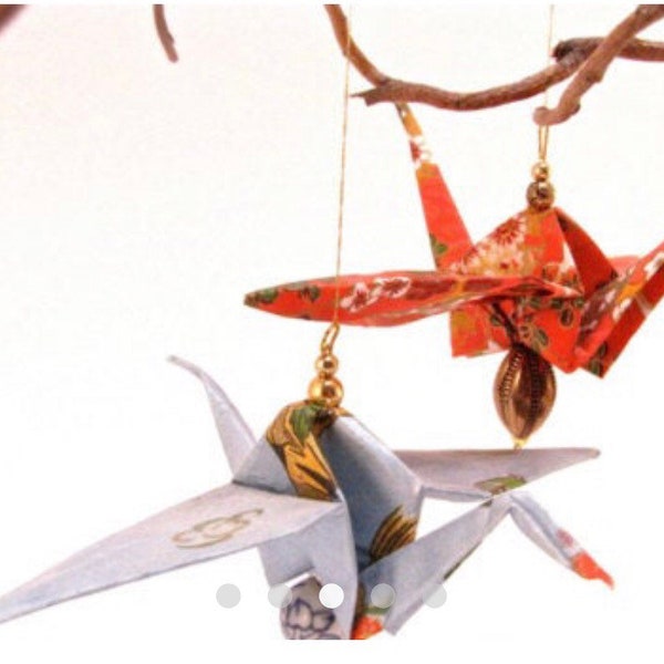 Washi Peace Cranes with Decorative Beads- Display all year round- CUSTOM ORDER- Your choice of colors!!!- 10% discount for 6 or more:)