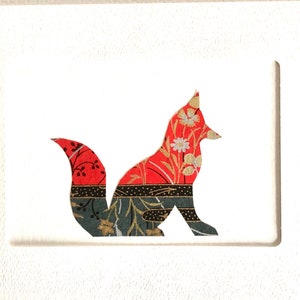 Handmade Washi: Foxy Fox- Blank 5&quot; x 7&quot; Card- Deluxe Silhouette Card- Can be Framed- Farm Animal- Forest