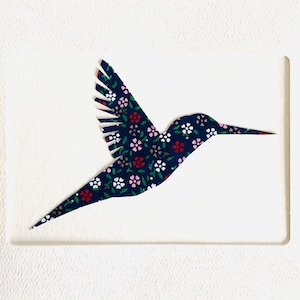 Handmade Washi: Beautiful Hummingbird- Blank 5&quot; x 7&quot; Card- Deluxe Silhouette Card- Forest- Can be Framed- Bird-Garden- Nature