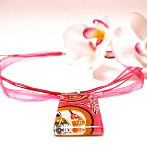 Washi: Pink & Gold Pendant With Pink Organza Necklace-18&quot;-20&quot; Complementary Gift Wrap**Bonus Gift**Black Leather Necklace 18&quot;-20&quot;-Two Looks!