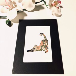 Handmade Washi: Stretching Cat- Blank 5&quot; x 7&quot; Card- Silhouette Deluxe Card- Can-be-Framed- Animal- Birthday- Kittens