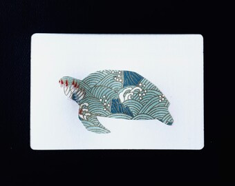 Washi:- Ancient Turtle Wisdom- Blank 5" x 7" Card- Silhouette Handmade Deluxe Card- Can-be-Framed- Ocean Animal- Reptile