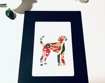 Washi: Loving Labrador Dog- Cream Blank 5" x 7" Silhouette Handmade Deluxe Card- Can-be-Framed- Dogs- Lab Dog- Puppies