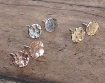 Little Metal Studs, Simple Hammered Metal Post Earrings, Copper, Brass, Silver, Gifts for Her, Minimalist Jewelry, Everyday Earrings