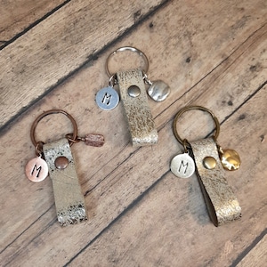 Metallic Leather Initial Keychain, Personalized Monogram Charm Keyring, Everyday Accessory, Gift for Her,