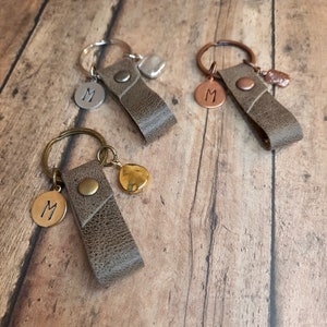 Dusty Brown Leather Initial Keychain, Personalized Monogram Charm Keyring, Everyday Accessory, Gift for Her,