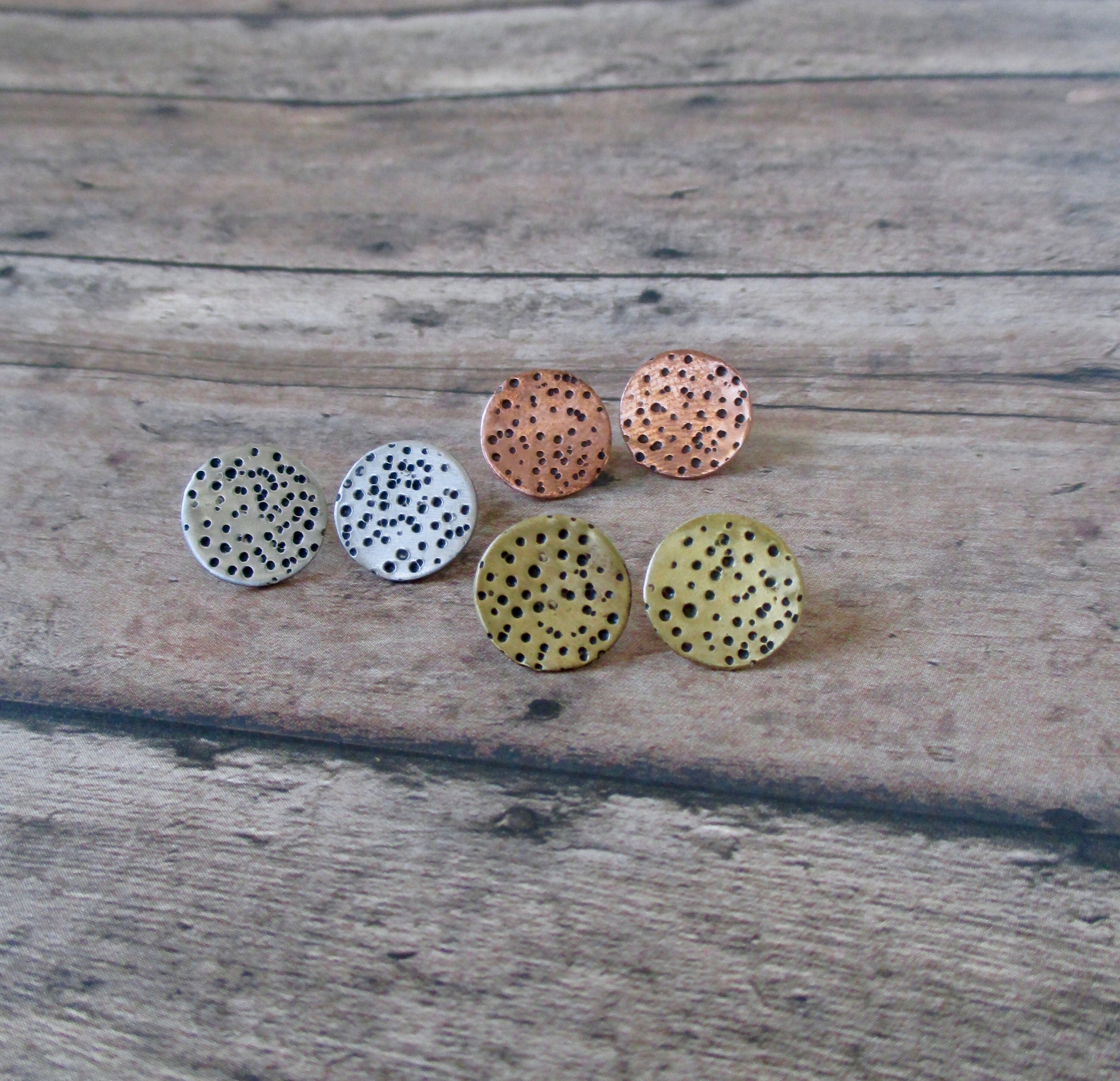 Speckled Metal Stud Earrings, Hammered Metal Post Earrings, Copper, Brass, Silver, Gifts for Her, Minimalist Jewelry, Everyday Earrings