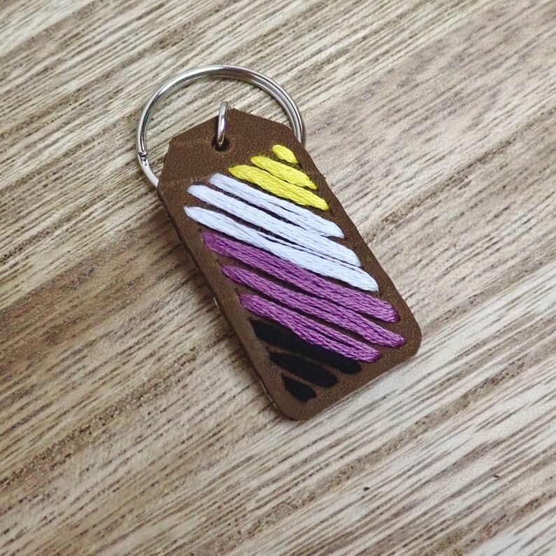 Nonbinary Pride Flag Embroidered Leather Keychains, Gay Pride, LGBTQIA+ ...