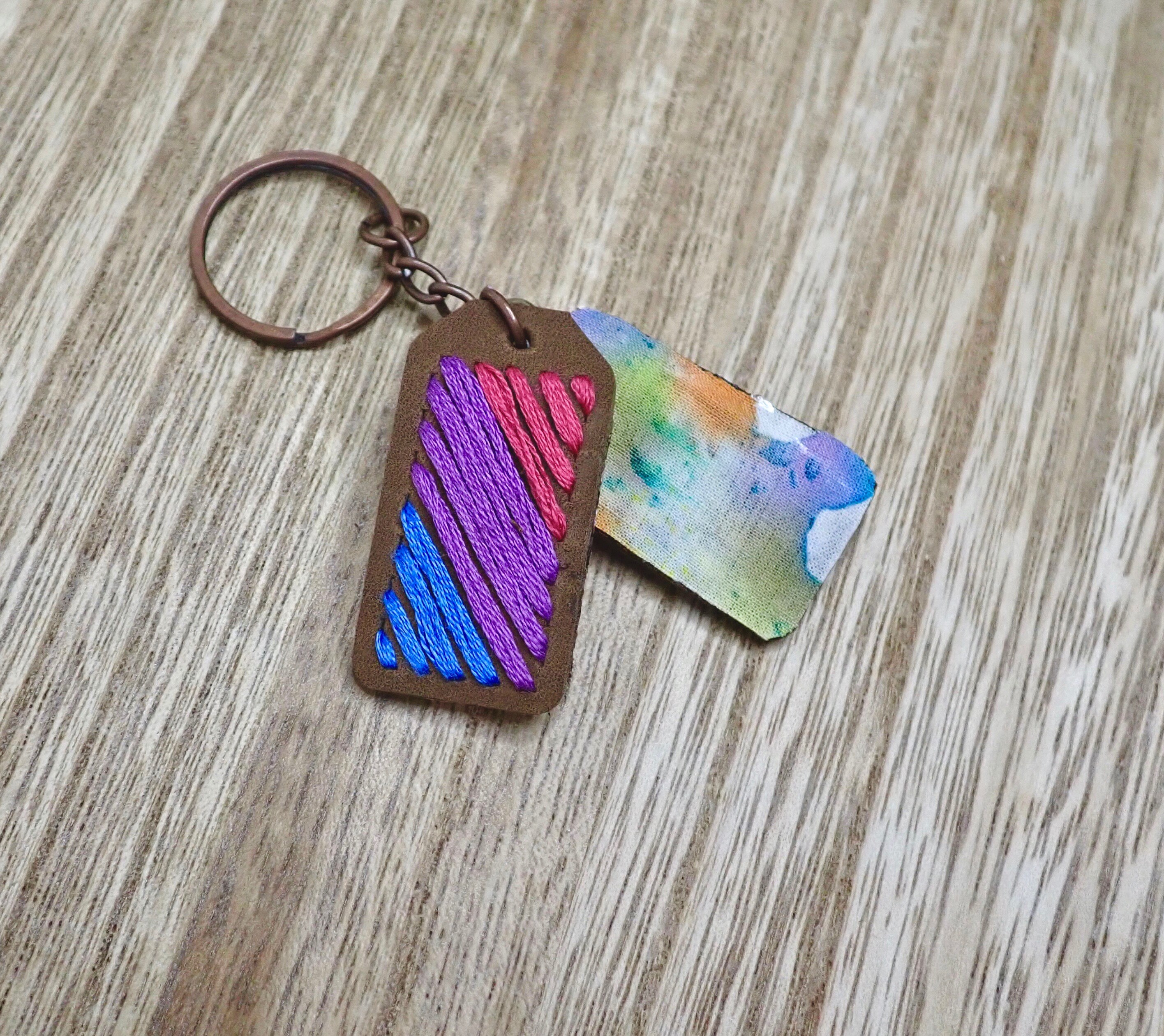 Bi Pride Flag Embroidered Leather Keychains, Bisexual Pride, LGBTQIA+ ...