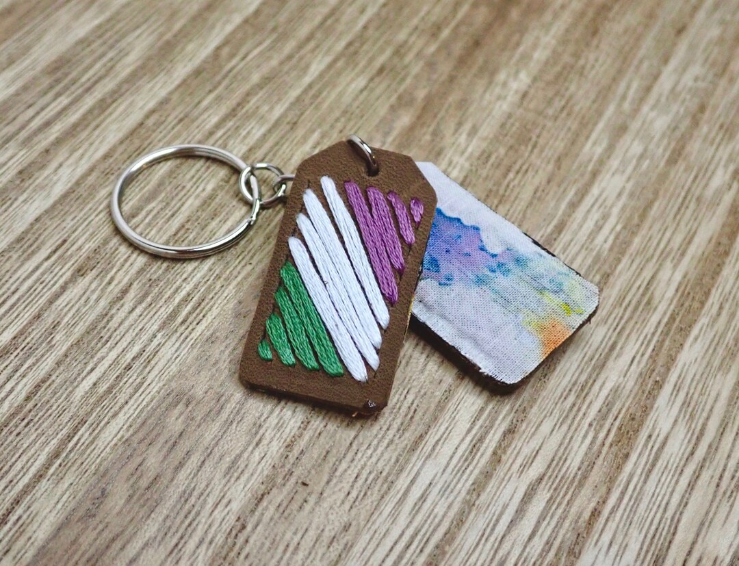 Genderqueer Pride Flag Embroidered Leather Keychains, Gay Pride ...