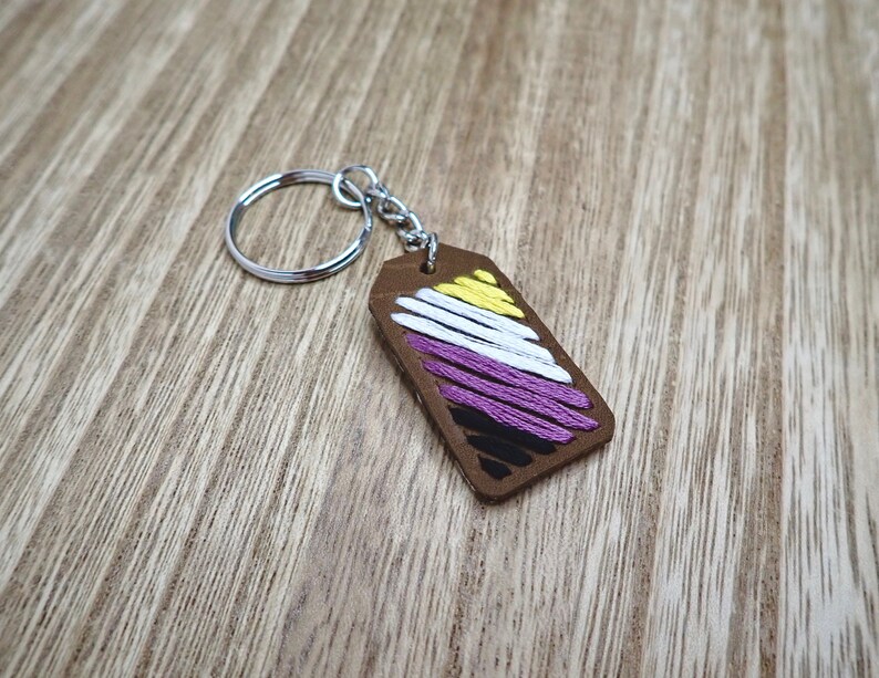 Nonbinary Pride Flag Embroidered Leather Keychains, Gay Pride, LGBTQIA+ ...