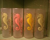 Federal Glass Frosted Seahorse Tumblers, Set of 4