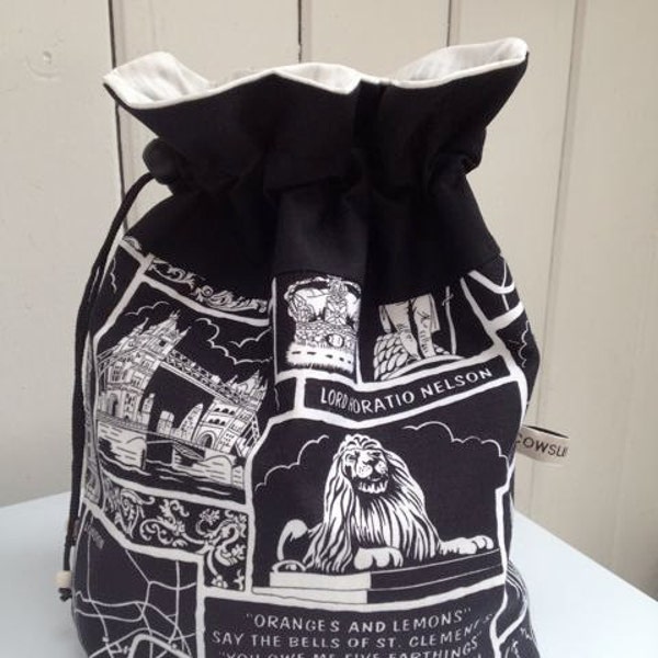 Small 'London in Black & White' Print Drawstring Bag