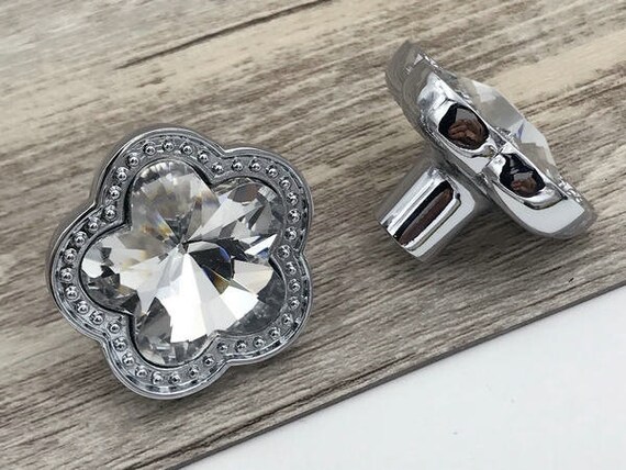 Flower Knob Glass Drawer Pull Crystal Handle Pull Knobs Etsy