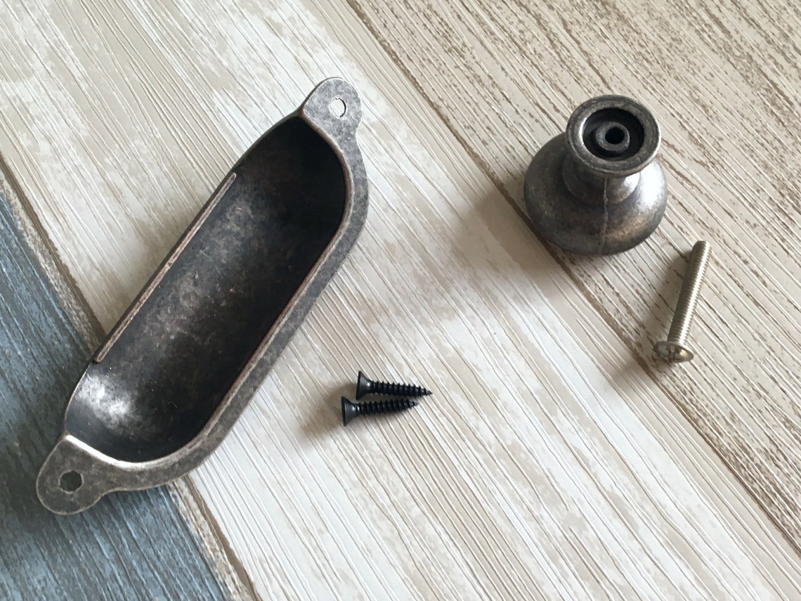 Drawer Pulls Cup Drawer Pull Antique Black Silver Pewter Bin Etsy