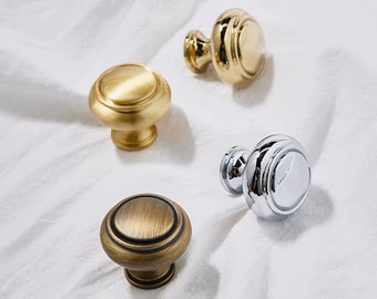 Classic Solid Brass Round Dresser Drawer Knobs Stylish Kitchen Pulls Gold Chrome Antique Bronze Cupboard Knob Modern MCM Cabinet Hardware