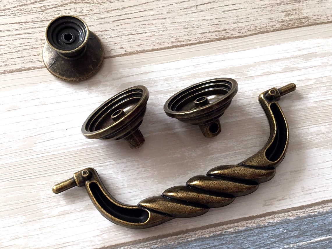 5 Inch C-C Bail Drawer Pulls - Antique Gold Brass Vintage Cabinet Handles With 128mm Centers