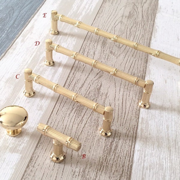 3.75" 5" 7.5" Gold Bamboo Drawer Pull Handles Cabinet Handles Pulls Dresser Pulls Polished Gold Kitchen Hardware Lynns Graceland 96 128 192