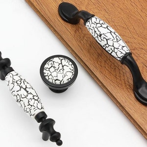 3" 3.75" Cabinet Pull Handles Drawer Pulls Handle Dresser Knob Pulls Kitchen Door Handles Black White Crackle Rustic 76 96 mm LynnsGraceland