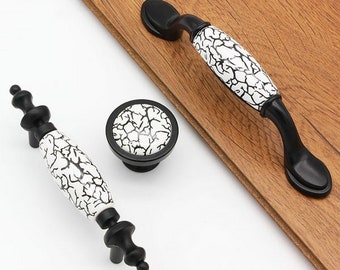 3" 3.75" Cabinet Pull Handles Drawer Pulls Handle Dresser Knob Pulls Kitchen Door Handles Black White Crackle Rustic 76 96 mm LynnsGraceland