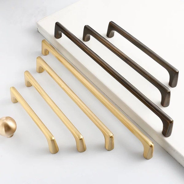 3.75" 5" 6.25“ 8.8” 12.5" Nordic Brass Kitchen Cabinet Pulls Vanity Drawer Handles Gold Black Bronze Minimal Hardware 96 128 160 224 320 mm