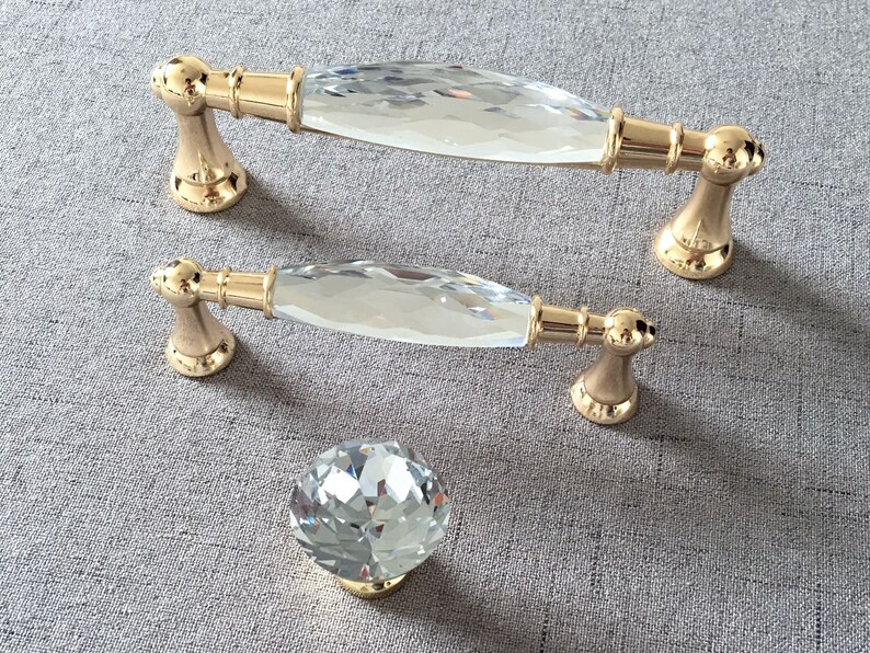 3.75 5 Crystal Pulls Handles Glass Drawer Etsy