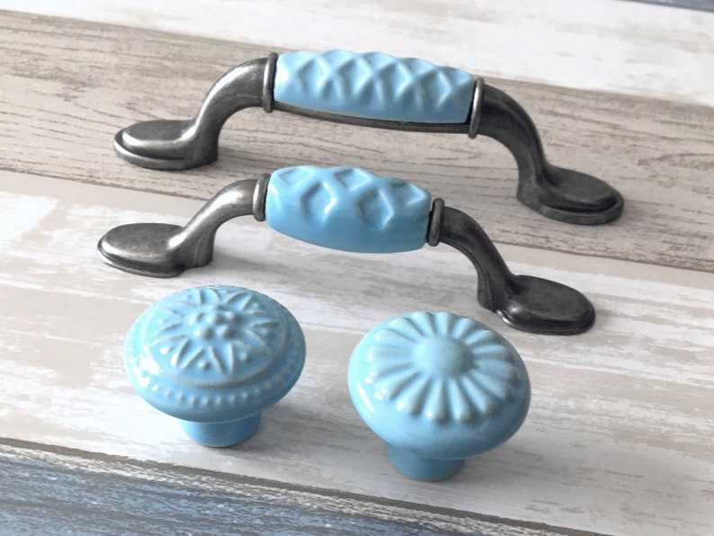 3 3.75 Blue Pull Handles Porcelain Drawer Etsy
