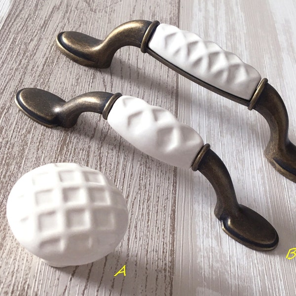 3" 3.75" White Cabinet Pull Handles Porcelain Drawer Pulls Handle Dresser Knob Pulls Ceramic Handles Antique Bronze 76 96 mm LynnsGraceland