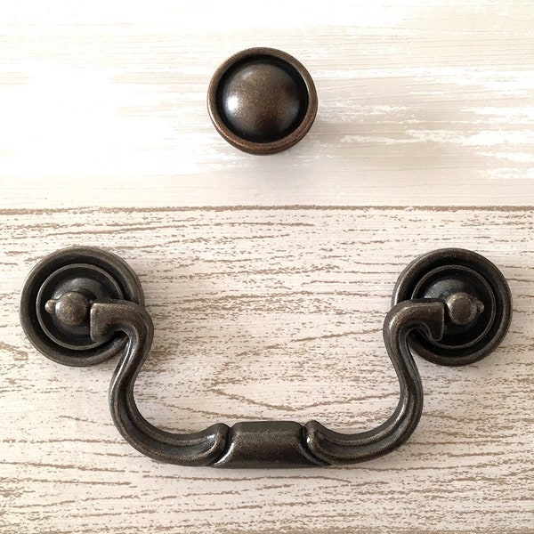 4" Vintage Style Bail Drawer Pulls Handle Antique Bronze Drop Cabinet Pull Swing Vanity Handles Dresser Knob Pulls Hardware Lynns Graceland