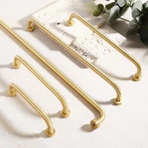 3.75" 5" 6.25" 8.8" 12.5" Sleek Modern Brushed Brass Round D Cabinet Handles Stylish Kitchen Cupboard Pulls Minimalist Furniture Hardware