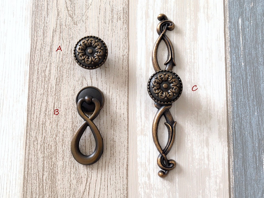 Vintage Bronze Drop Ring Drawer Pull - 1.75 Inch Zinc Alloy Cabinet Knob With Mounting Screws