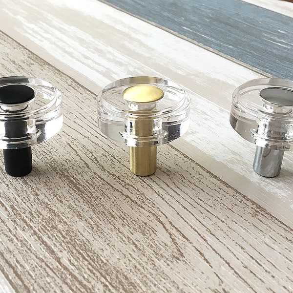 Acrylic Knob Lucite Drawer Pull Cabinet Knob Pulls Handle Glass Crystal Look Knobs Dresser Nickel Silver Gold Black Bronze Lynns Graceland