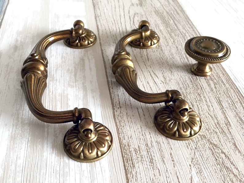 3.75 4.5 Antique Brass Drawer Pulls Handle Bail Etsy