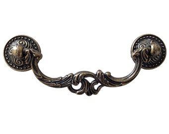 3 1/2" Vintage Style Drawer Pull Handle Knob Antique Bronze Drop Bail Cabinet Pull Swing Handle Dresser Knob Pulls 3.5" 89 mm LynnsGraceland