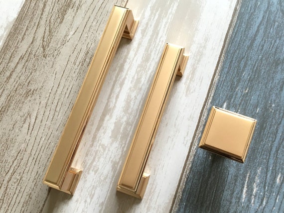 Gold Cabinet Handles Pulls Square Knob Drawer Pull Handles Etsy