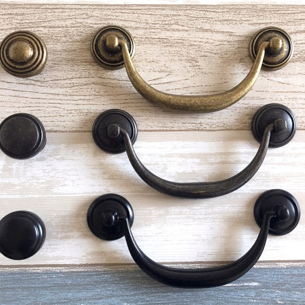 4,25 « 4,5 » style vintage Bail Tiroir Tire Poignée Bouton Dark Antique Bronze Black Drop Cabinet Pull Dresser Pulls 4 1/2 4 1/4 » LynnsGraceland