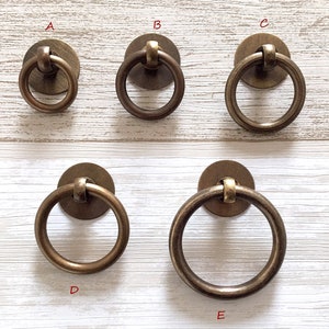 Vintage Look Antique Bronze Brass Ring Knob Brass Drawer Pull Knobs Cabinet Knob Pulls Dresser Drop Ring Retro Mid Century Lynns Graceland