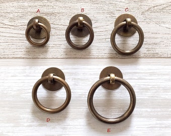Vintage Look Antieke Bronzen Messing Ring Knob Brass Lade Pull Knobs Cabinet Knob Pulls Dresser Drop Ring Retro Mid Century Lynns Graceland